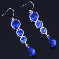 adorable water drop blue cubic zirconia silver plated drop dangle earrings v0214