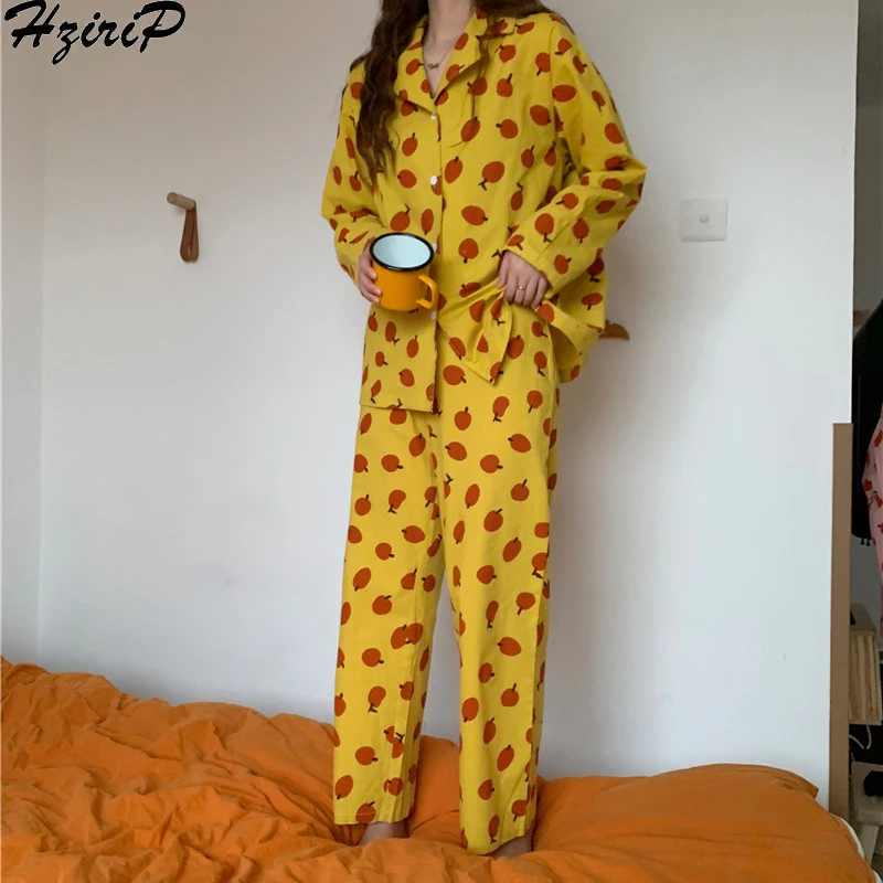 Hrizip Korean Women 2019 Spring Autumn Pajamas Sets Print Sweet Soft Loungewear Sleepwear Nightgown Women's Sleep | Женская одежда