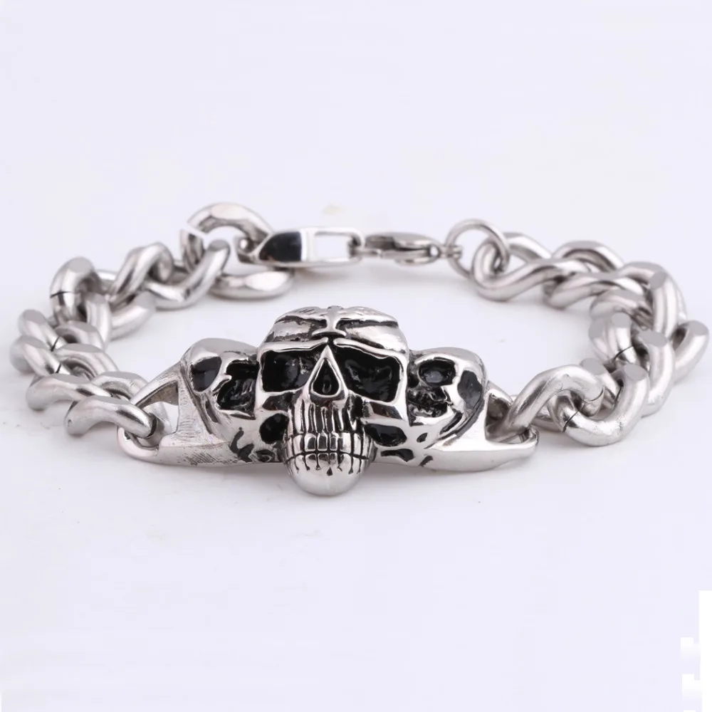 Оптовая продажа браслет из нержавеющей стали с черепом защелкой мужские