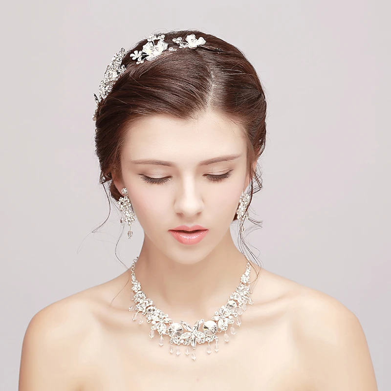 Шарм Цветок Наборы свадебных ювелирных изделий горный хрусталь Имитация Перл