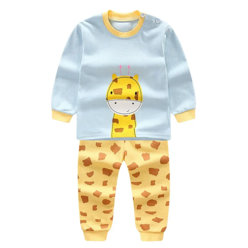 Giraffe Комплект нижнего белья с длинными рукавами для мальчиков и девочек, стиль, 2 предмета детская мягкая хлопковая Спортивная Пижама детская осенне-весенняя одежда J7 - Цвет: Giraffe