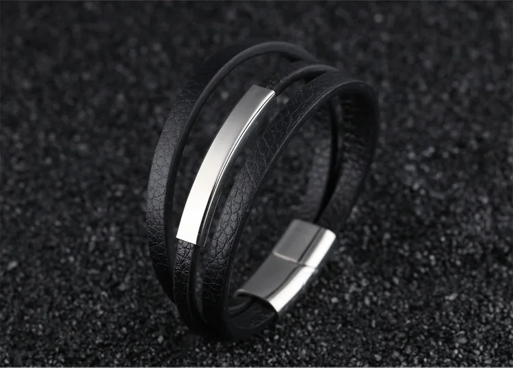 Модный Многослойный кожаный браслет с магнитной пряжкой из титана 316L мужские