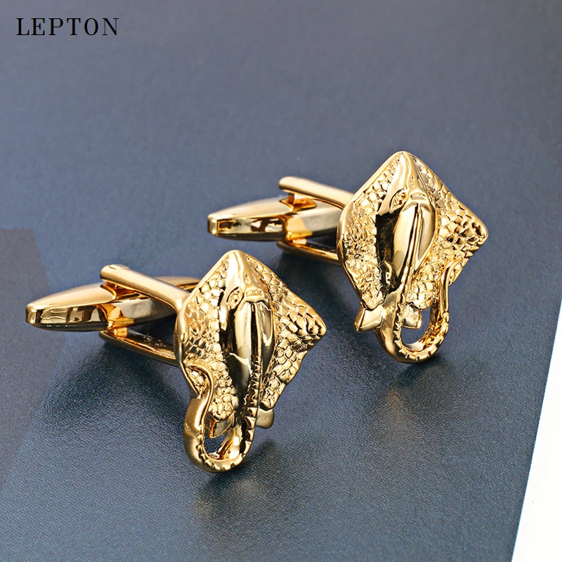

Lepton Devil fish Cufflinks for Mens Gold & Black& Silver Color Novelty Animal Cuff links 3D Copper Monster fish Cufflinks