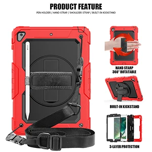red black Силиконовый+ PC поворотный противоударный чехол с плечевым ремнем для Apple iPad Air 2 iPad 9,7 планшет универсальный+ стилус - Цвет: red black