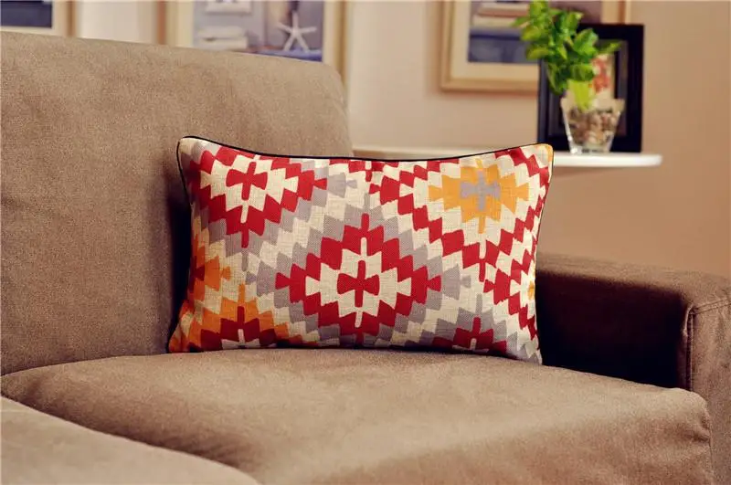 Винтажная красная Геометрическая подушка в богемном стиле на стул для офиса