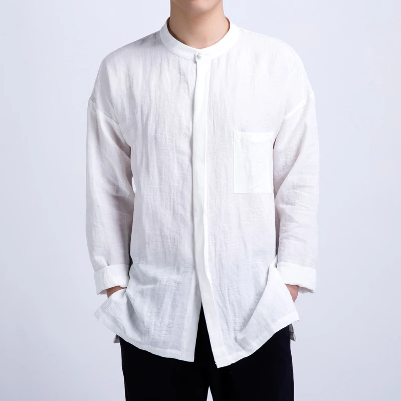 Новинка хлопковые одноцветные рубашки с длинным рукавом в китайском стиле