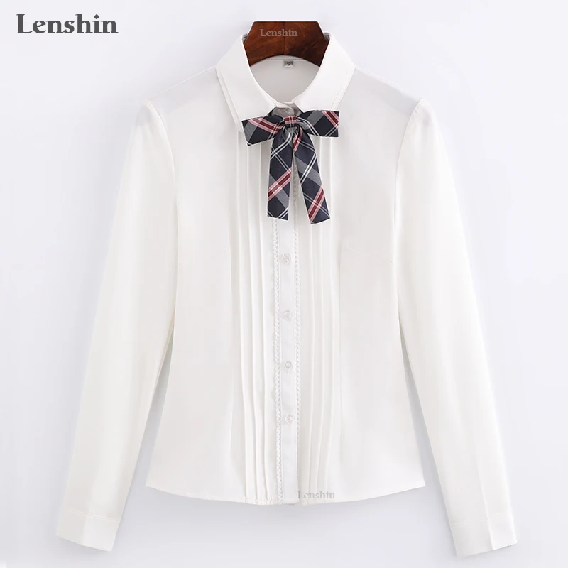 Lenshin рубашка с галстуком белая блузка бантом тонкая элегантная Офисная Женская