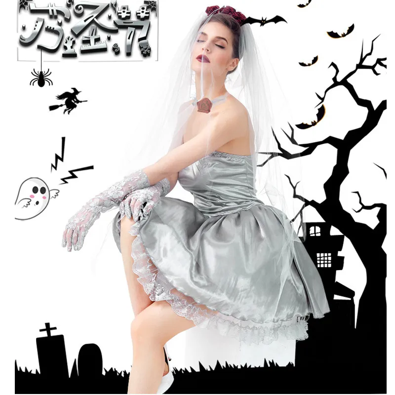 

Women Corpse bride Scary Cosplay Female Halloween Bride Costumes Carnival Purim parade Stage play Masquerade Rave party dress