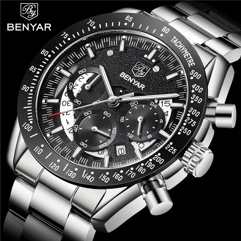 BENYAR 5120 мужские спортивные часы Роскошные Кварцевые ведущей марки с хронографом