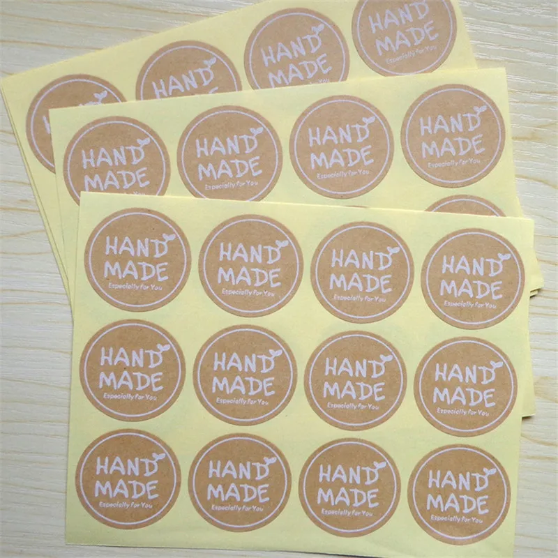 120Pcs 2019 Hot Sale Hand Made Circle Handmade Cake Packaging Sealing Label Kraft Sticker Baking DIY Gift Round Stickers | Дом и сад