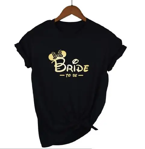 black t gold BRIDE Okoufen девичник вечерние отряд "невеста" футболка Свадебная Женская командная Топ Футболка с графическим буквенным принтом женские топы молодежная одежда - Цвет: black t gold BRIDE