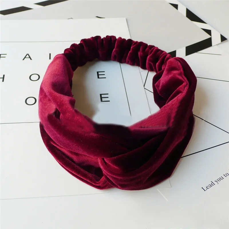 1PC Velvet Knot Headband Noble Scrunchy Twist Hair Band Turban Hairdband Bandage On Head For Women - Color: H