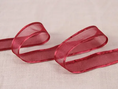 WINE RED 5 м/лот, шифоновая лента, проволока, год, Рождество, бант для волос, материал, вечерние, для украшения дома, Подарочная коробка, материал, упаковка, сделай сам - Цвет: WINE RED