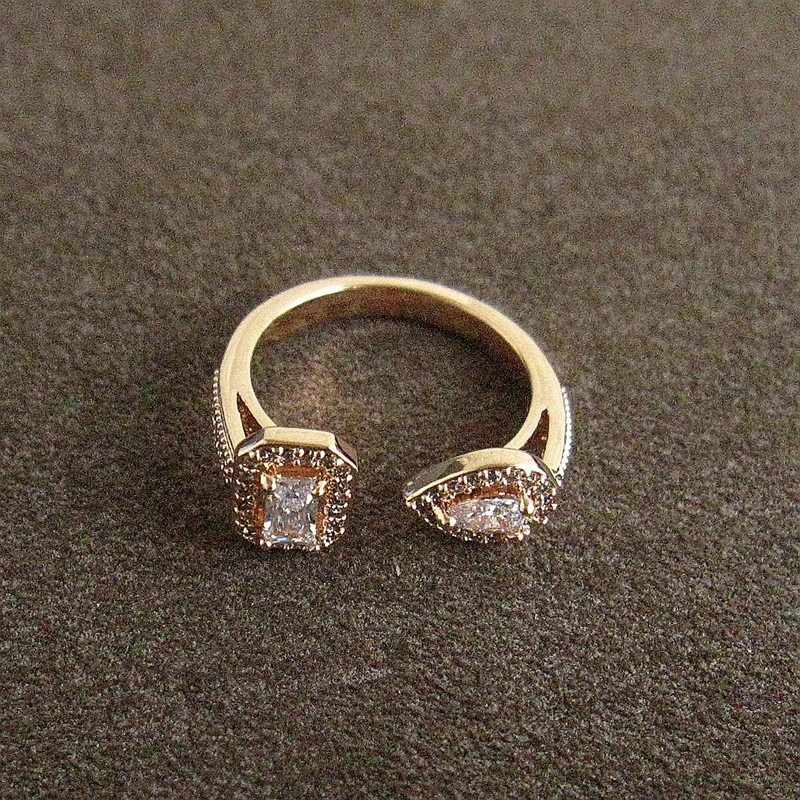 Женское кольцо с двумя камнями модное фианитом AAA простое моделирование