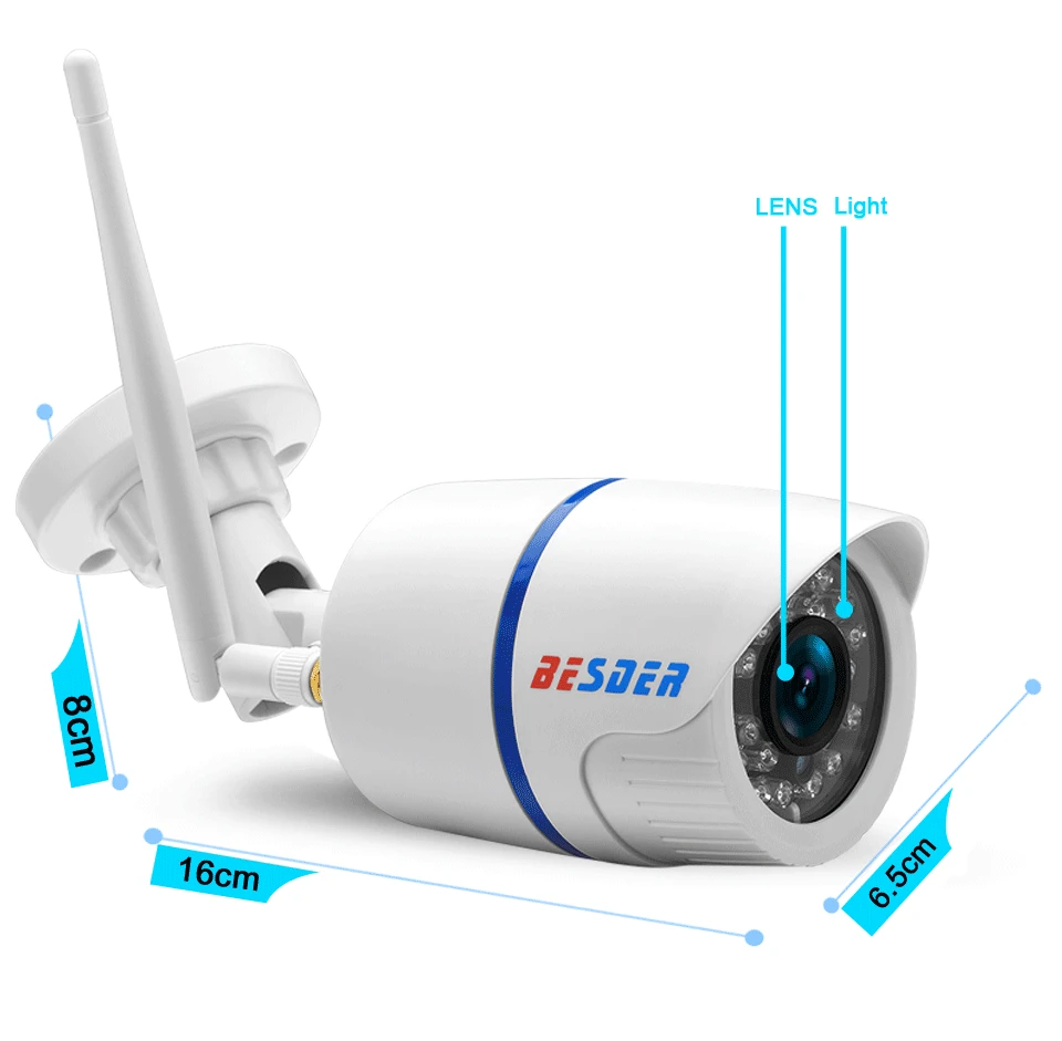 BESDER Audio 720P 1080P Wifi Ip CCTV Outdoor Camera Surveillance White Waterptoof Onvif Wireless Camera With SD Card Slot CamHi