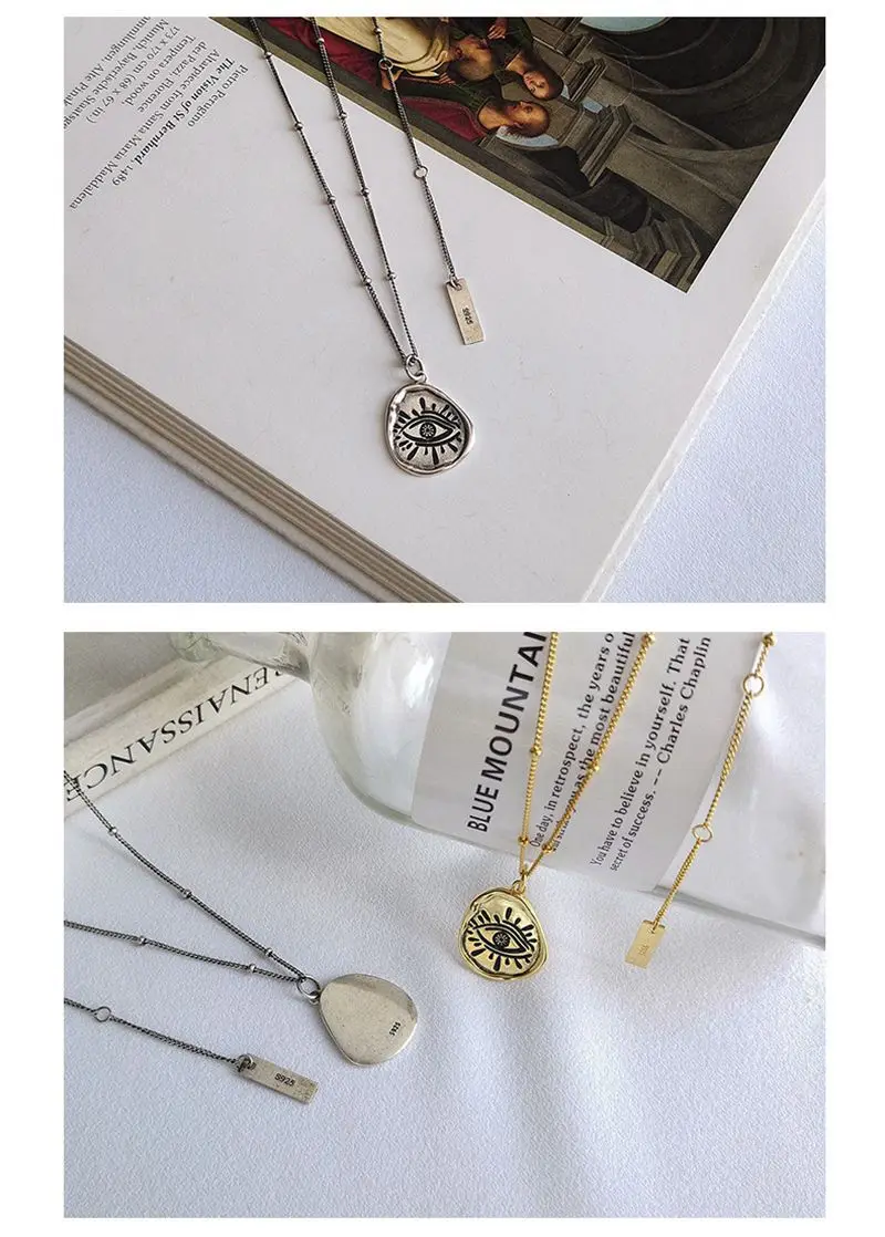 Silvology 925 Sterling Silver Irregular Devil's Eye Necklace Original Western Style Pendant Necklace for Women Jewelry Gift