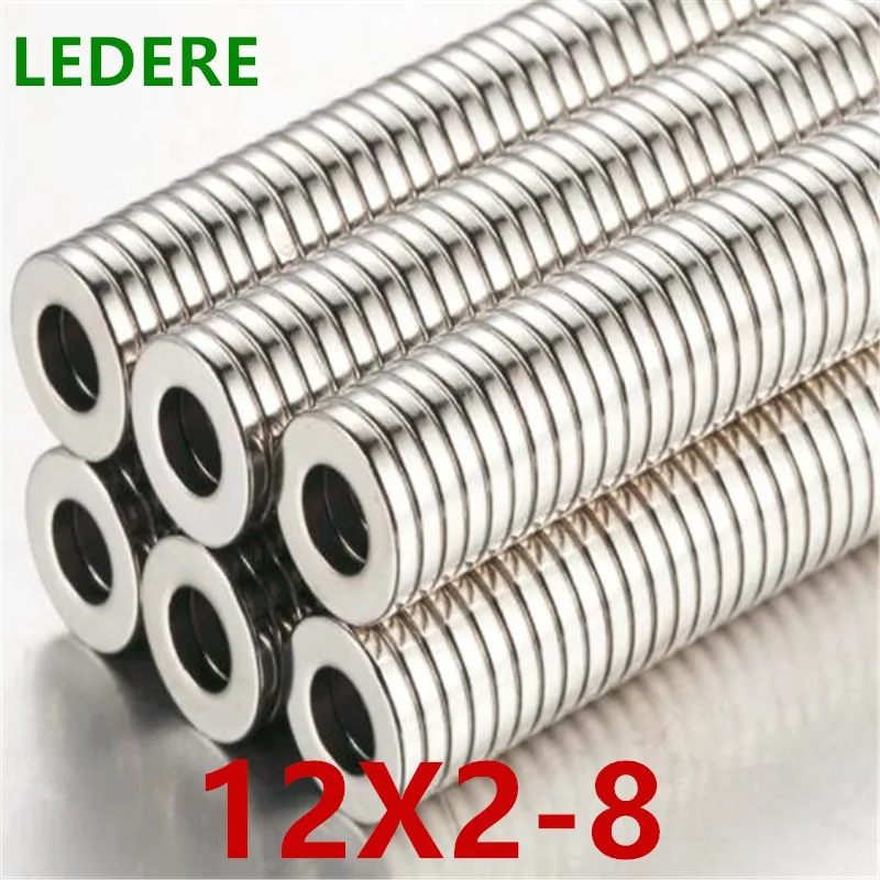 LEDERE 50/100 шт./лот кольцевые магниты D 12 8*2 мм N35 Сильный NdFeB магнит 12*2 отверстие 8