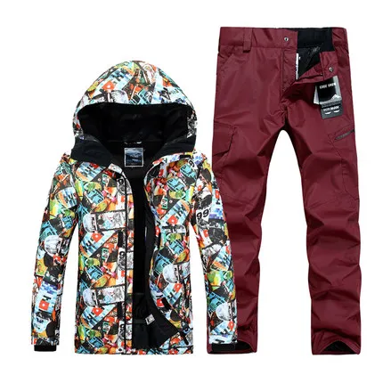 

New GSOU SNOW Male Ski Suit Winter Outdoor Windproof Waterproof Keep Warm Ultra Light Ski Coat +Ski Pants Size XS-XL