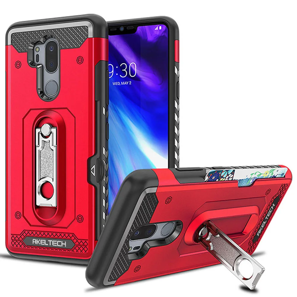 Hybrid Rugged Case With Metal Kickstand &amp Card Holder Slot Dual Layer Soft Rubber Hard PC Back Cover For LG G7 ThinQ/G7 G710EM |