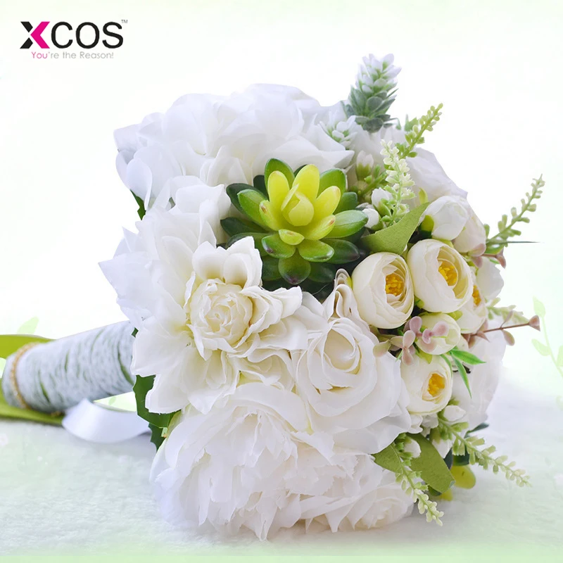 2018 Romantic White Wedding Flowers Bridal Bouquet Rose Succulents Lace Handle Artificial Bride Bouquets | Свадьбы и торжества
