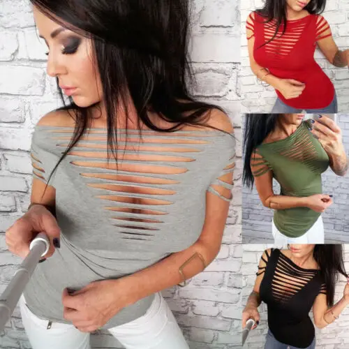 Женская Однотонная футболка с открытыми плечами повседневная облегающая