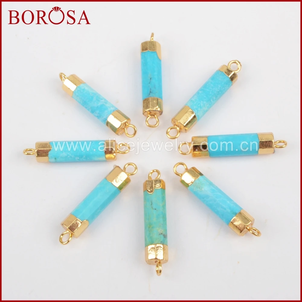 BOROSA 5 шт. 100% естественный голубой Хаулит точка граненый соединитель золотой цвет