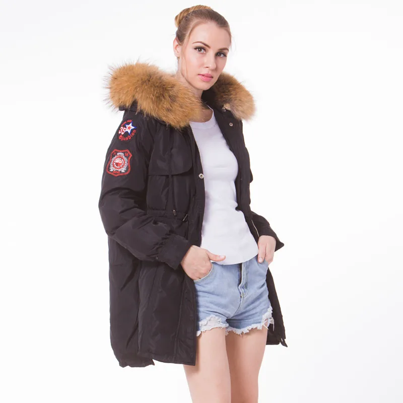 Пуховик женский длинная парка с капюшоном из натурального меха енота 2019 | Женская