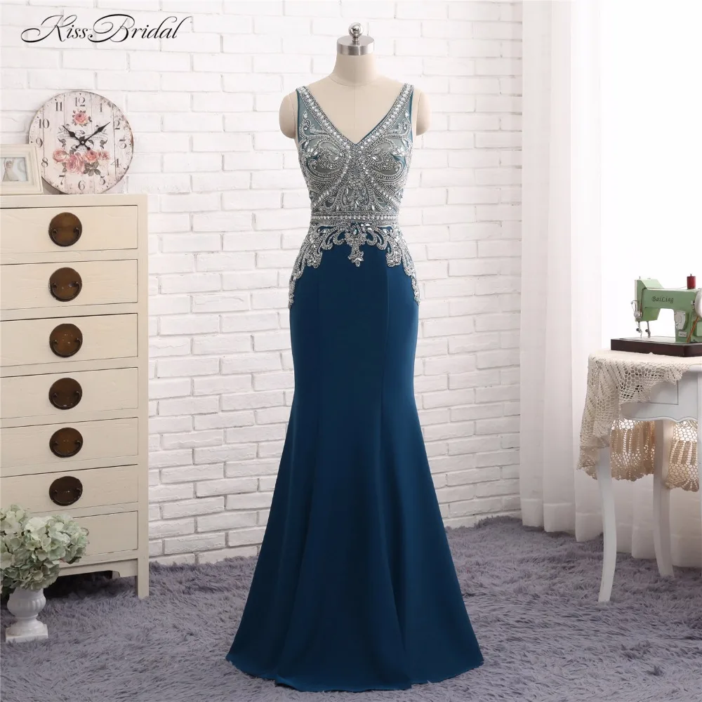 2017 новое поступление вечерние платья Abendkleider Русалка v-образный вырез хрустальный