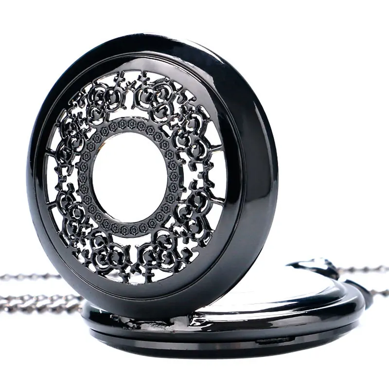 Очаровательные черные винтажные стимпанк Elgent решетки чехол кварцевые карманные