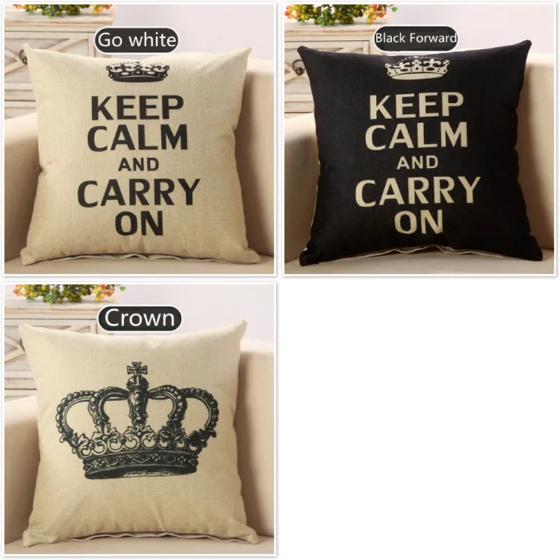 Наволочка для дивана из хлопка и льна с принтом короны Keep Calm 45x4 5 см/17 7x17 7 дюйма