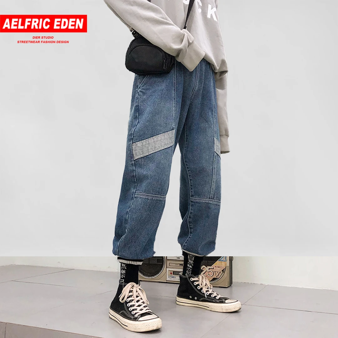 Aelfric Eden 2018 полосатые Лоскутные мужские брюки карго винтажные хип-хоп джинсовые