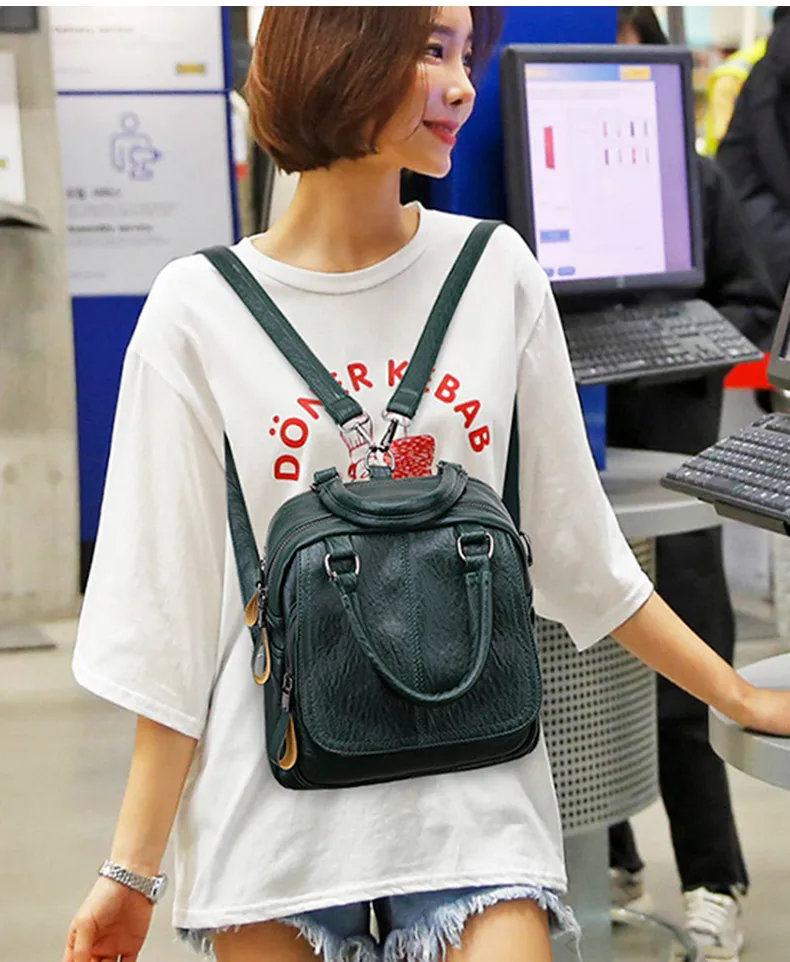 Brand Women Leather Backpack Famous Designer Multifunction Backpacks Girls Shoulder Bag For Female Rucksack mochila mujer XA478H
