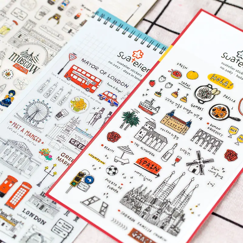 Дорожные Мультяшные Плоские наклейки с изображением знаменитого места сделай