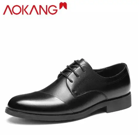 AOKANG/; обувь из натуральной кожи; Мужская Удобная модельная обувь; Мужские модельные туфли из натуральной кожи; модная деловая мужская обувь на шнуровке - Цвет: BLACK183210026
