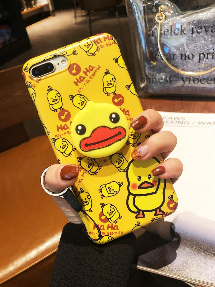 3pcs Sam S9plus yellow Duck Case Cute Soft cover For Samsung Galaxy S8 S8plus Note9 note8 Cartoon case + airbag stander+strap |