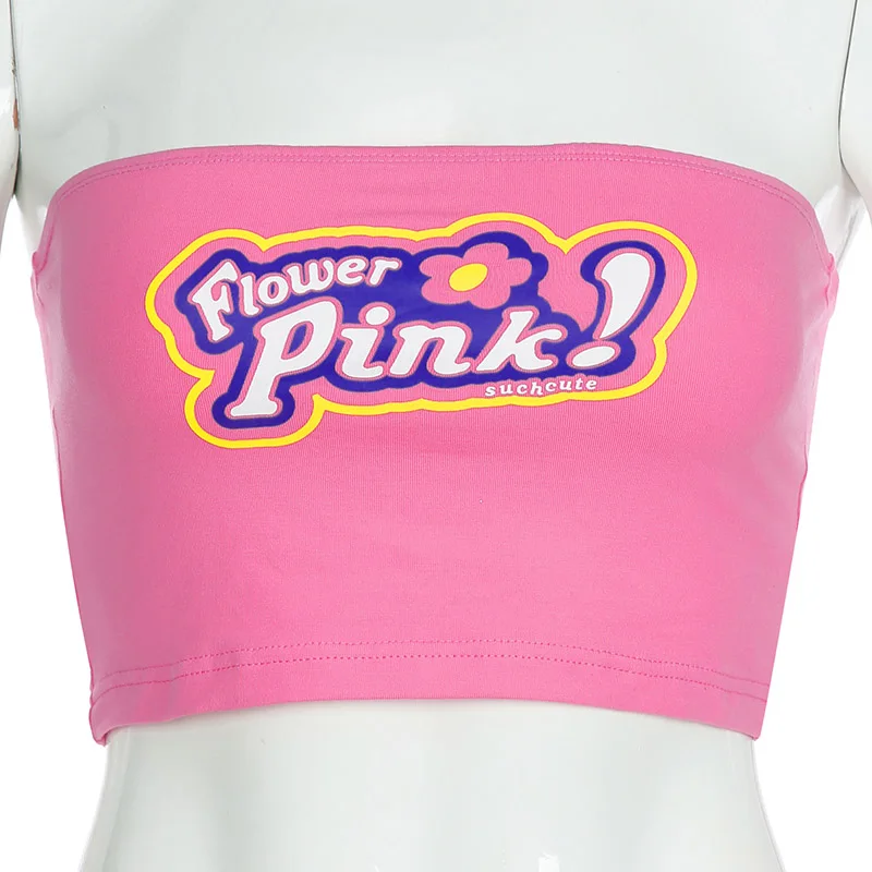Pink Top Darlingaga Harajuku хлопковый розовый милый Топ без бретелек с буквенным принтом, повседневные Летние укороченные топы, короткий тонкий топ на бретелях для женщин - Цвет: Pink Top