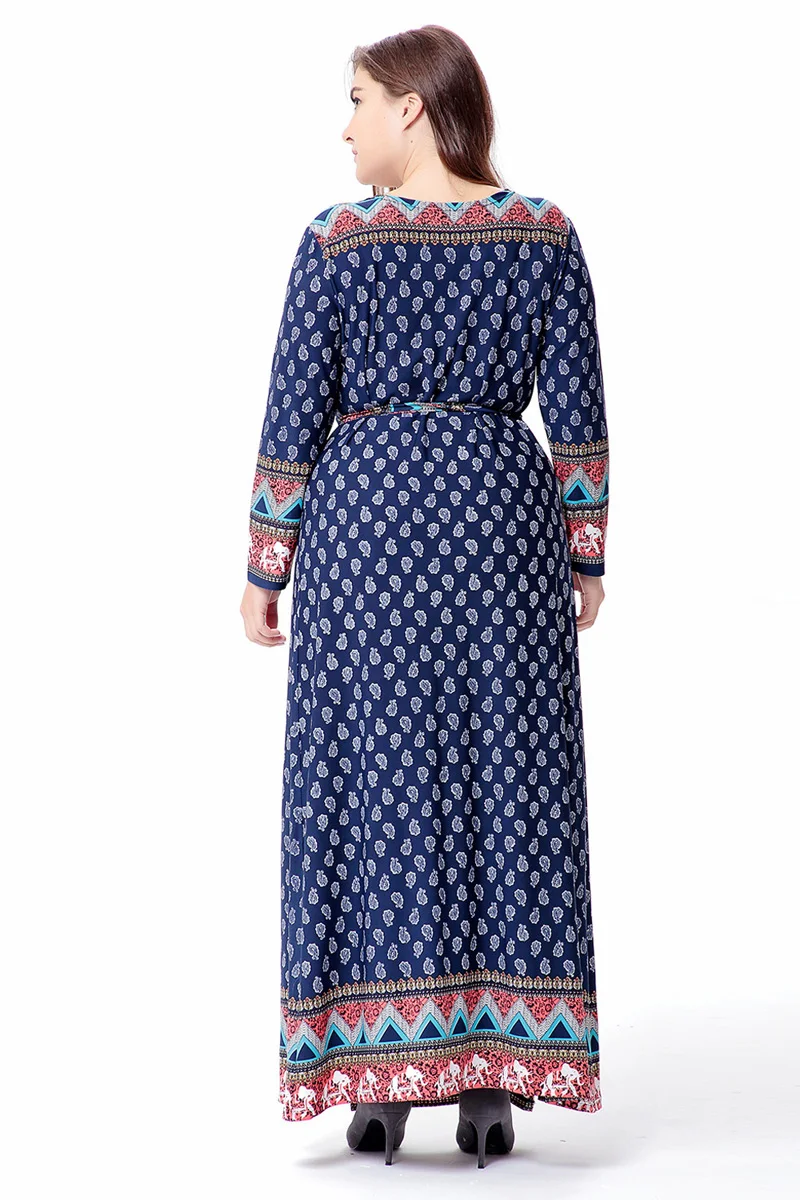 XL 6XL плюс Размеры платье Для женщин Boho Макси с запахом цветочным принтом