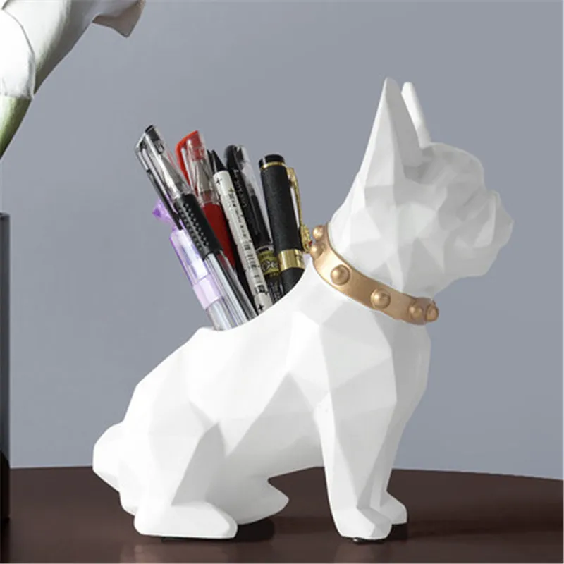

Simulation Animals Bulldog Dog Statue Pencil Vase Resin Craftwork Desktop Decoration Office L2979