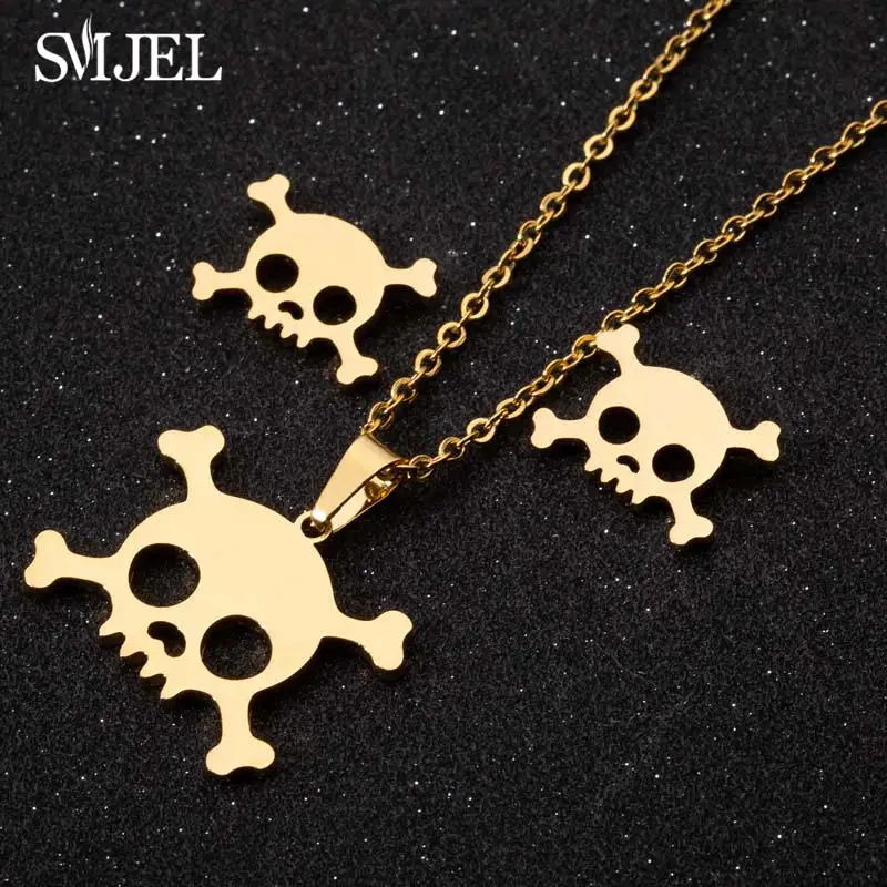 Gold Jewelry Set61 SMJEL простой из нержавеющей стали солнце цветок ожерелья для женщин Рок серьги молнии Стад девушка подарки вечерние шикарные ювелирные изделия - Окраска металла: Gold Jewelry Set61