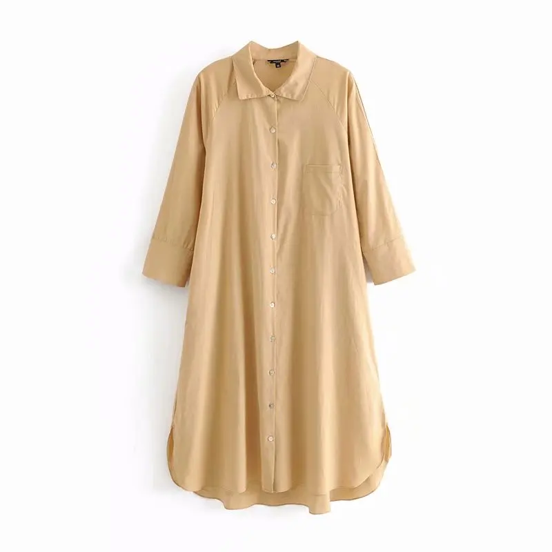 Женское льняное платье с воротником свободное средней длины карманами Размеры S M