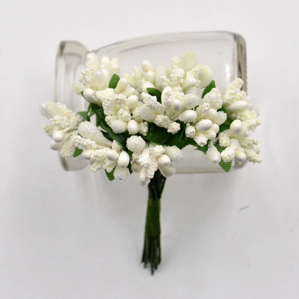 Milk white 12 шт. жемчужная ягода искусственная тычинка, цветок для свадебного украшения дома Pistil DIY ВЕНОК Скрапбукинг Ремесло поддельные цветы - Цвет: Milk white