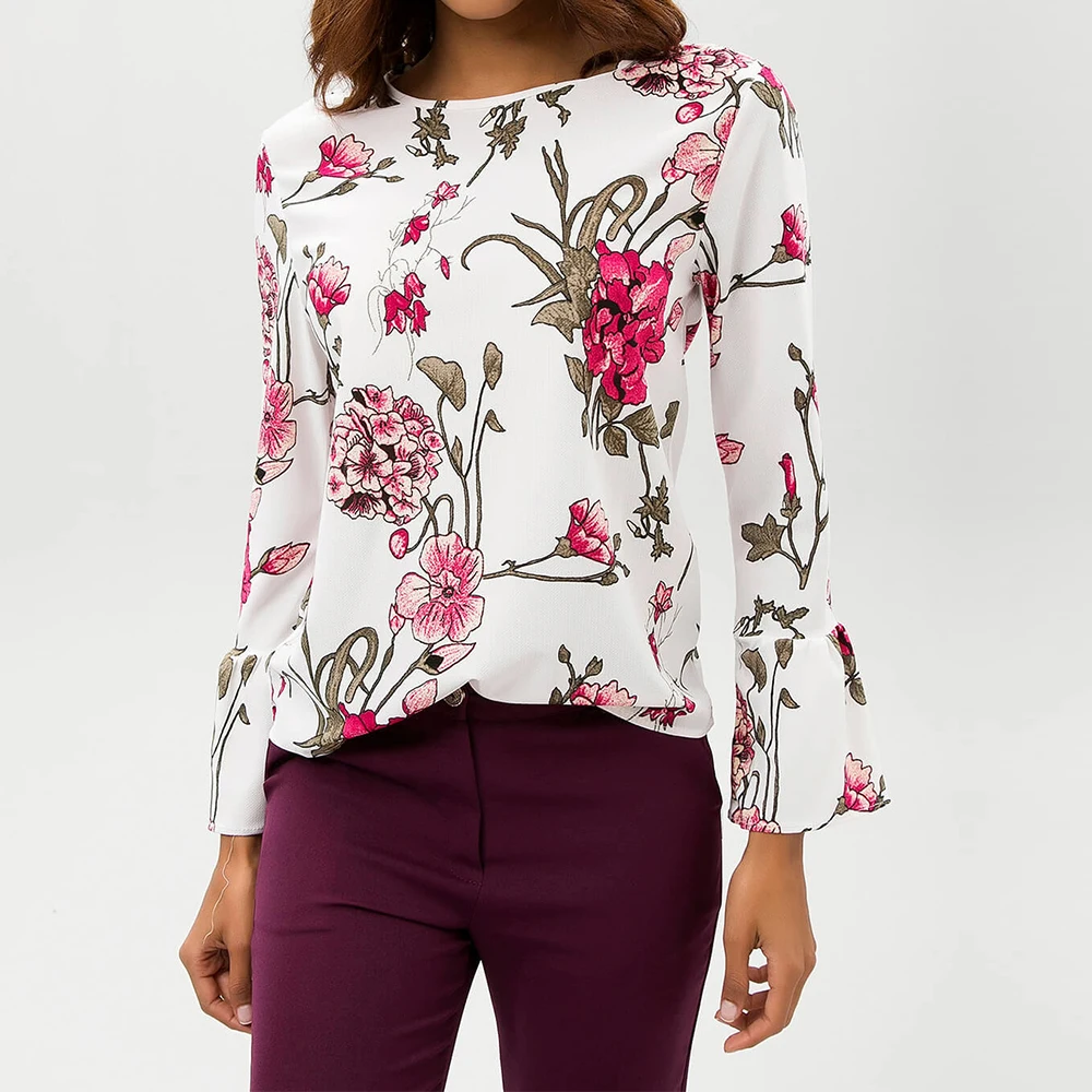 Женская шифоновая рубашка для отдыха на весну и осень модная блузка с круглым