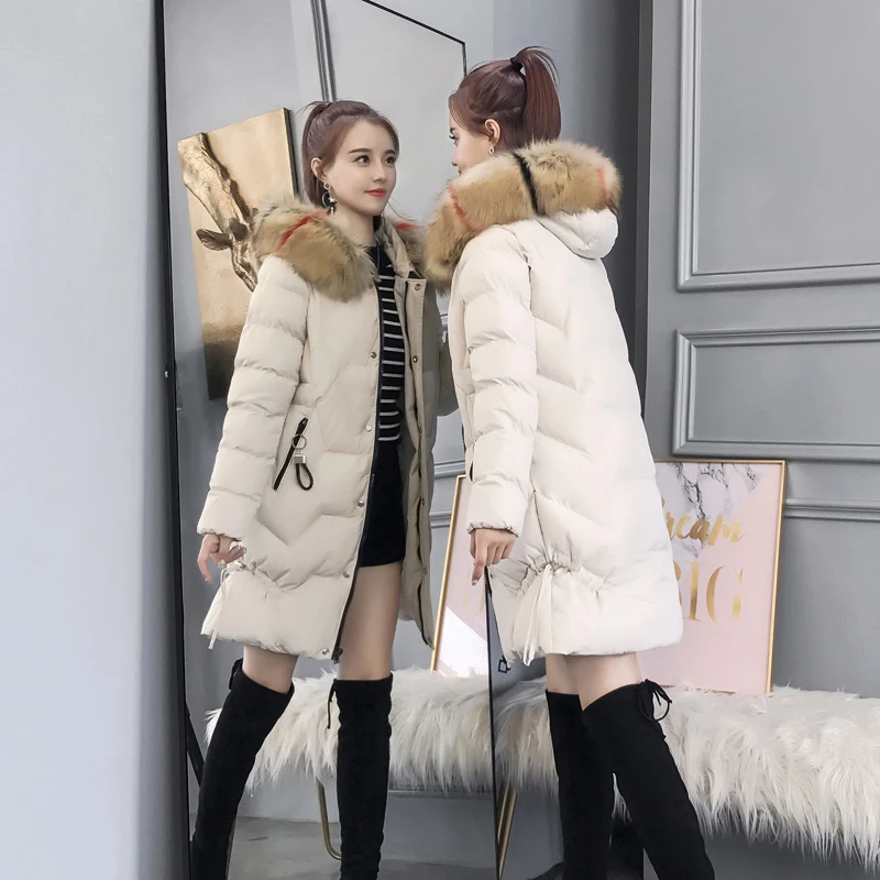 MIKU Длинные парки женские зимние куртки пальто толстый хлопок теплые женская