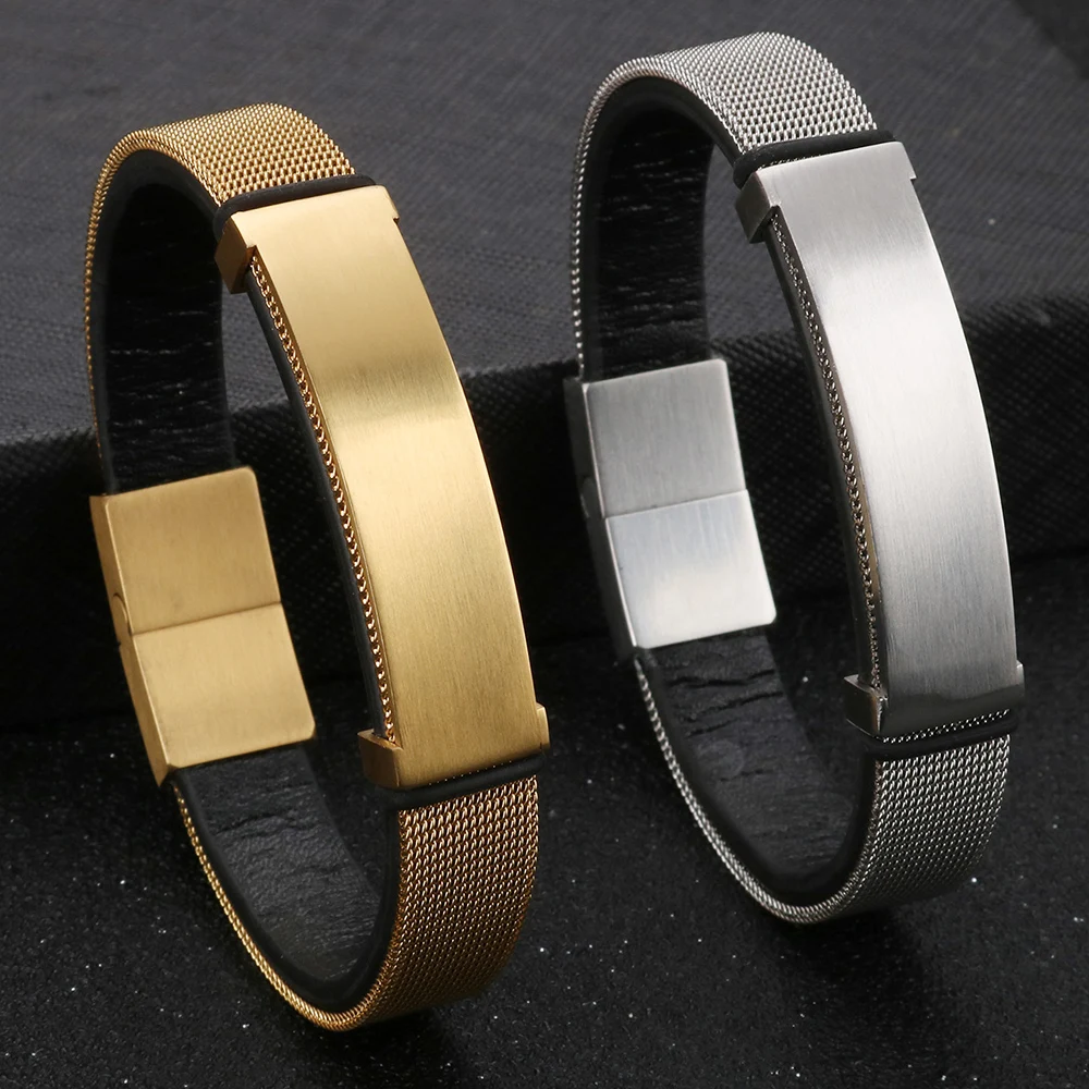 Золотая плетеная цепочка из нержавеющей стали мужские браслеты с идентификацией