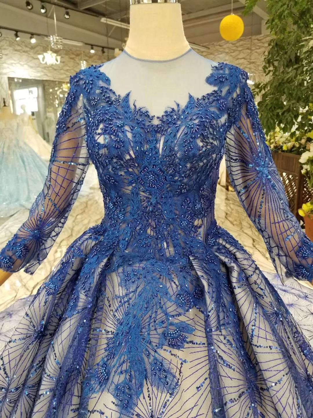 Женское кружевное бальное платье с длинными рукавами Vestido De Casamento голубое