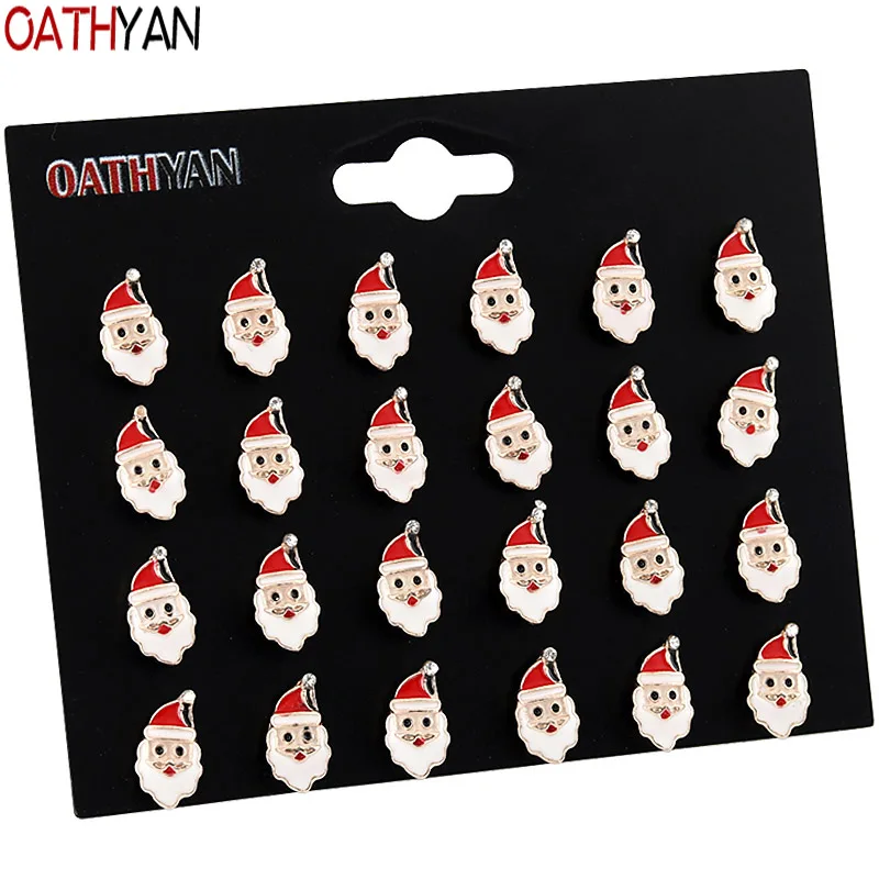 OATHYAN 12 пар/компл. милые серьги гвоздики с эмалью Санта Клауса набор для женщин и