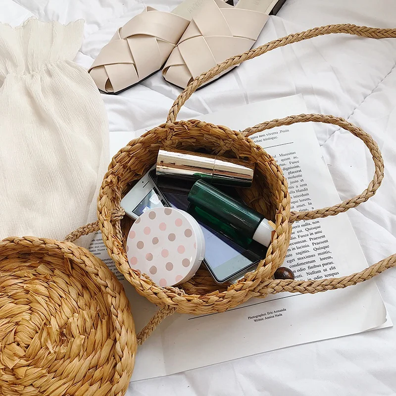 Женская тканая ручная Круглая Бумажная веревочная сумка маленькая соломенная