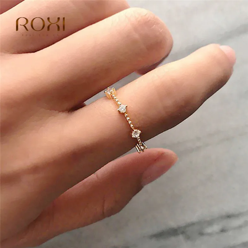 Женское кольцо браслет тонкое на палец из розового золота с прозрачным