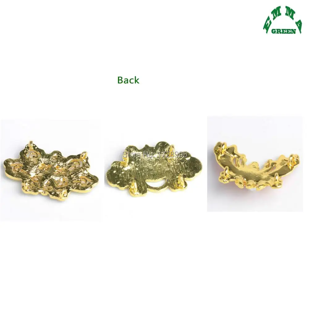 Lotus flower Classical Enameled Jewelry Embellishment Buttons 5pcs 25x40mm Gold color Luxury Bouquet Charms with Back holes