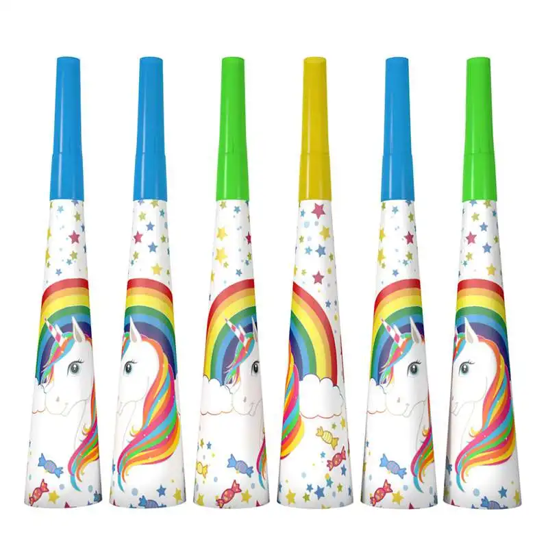 6pcs horn Единорог вечерние украшения день рождения одноразовой посуды Бумага шляпа салфетки плиты соломинки душа ребенка для девочек мальчик дополнения - Цвет: 6pcs horn